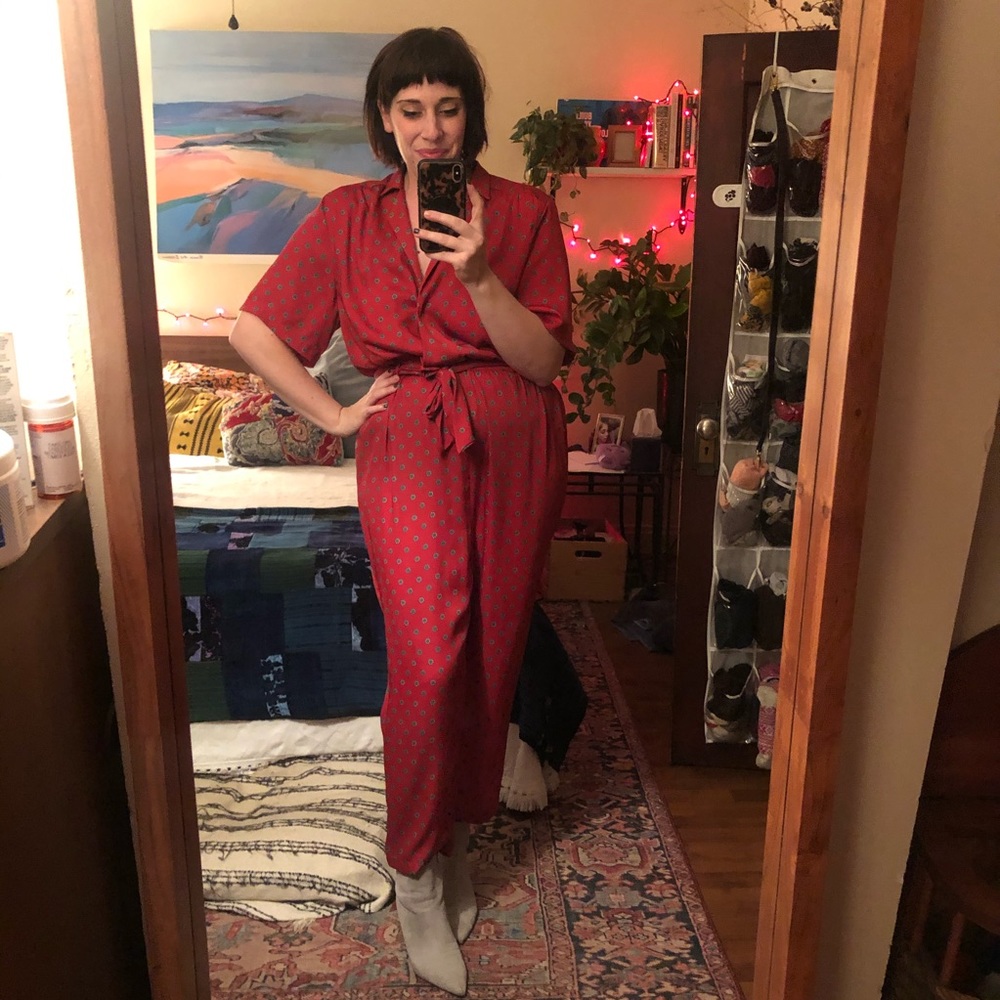 Urban Outfitters Silky Red Jumpsuit